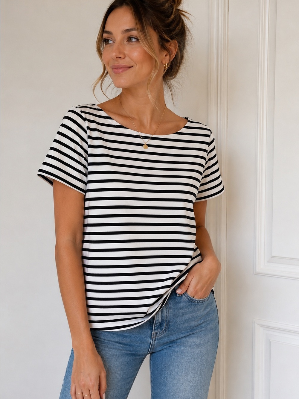 J. Crew Black & White Striped Short Sleeve Tee Size Large